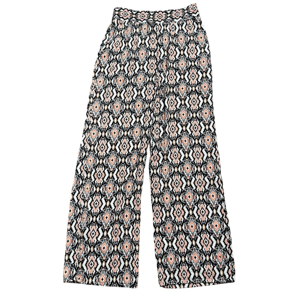 JOE B Women's Medium‎ Wide Leg Geometric Ikat Print Rayon Pull On Palazzo Pants